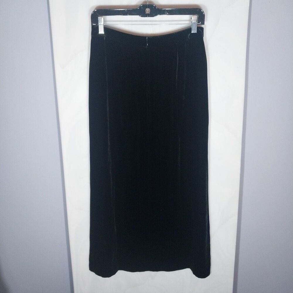 Ann Taylor Petites Black Velvet Midi Skirt 8P Rayon Silk A-Line Lined Vintage - Picture 4 of 7